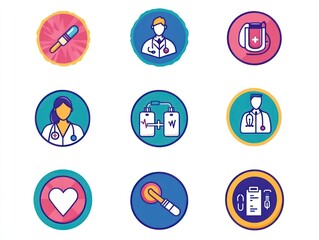 Fototapeta premium Set 16 medical icons featuring health services, doctors, and hospital care symbols