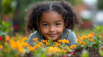 A Little Girl Smiles Amongst Yellow Flowers