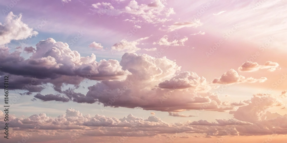 Aufkleber a dramatic sky with clouds of various shapes and sizes painted in soft hues of pink and orange