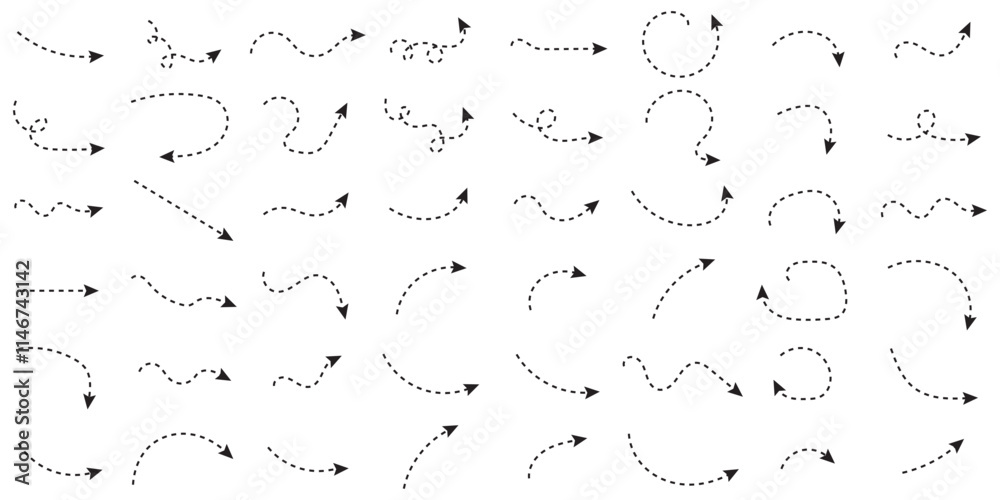 Fototapete hand drawn dot arrow vector set. hand drawn line doodle arrow, curve arrow icon vector set. vector i