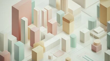 Fototapeta premium Minimalist isometric bar chart in soft colors, [business visualization], [focusing on clarity and simplicity in data] 