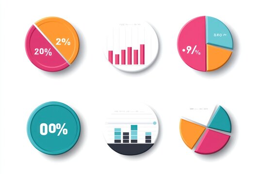 Set pie chart infographic elements showing percentage values