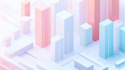 Minimalist isometric bar chart in soft colors, [business visualization], [focusing on clarity and simplicity in data] 