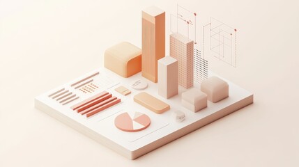 Naklejka premium Minimalist isometric bar chart in soft colors, [business visualization], [focusing on clarity and simplicity in data] 
