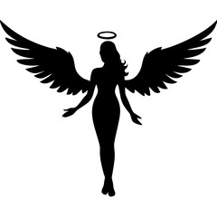 Angel Silhouette with Halo and Wings Symbolizing Serenity and Grace