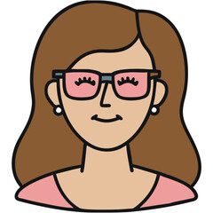  Smiling Woman with Brown Hair and Pink Glasses Cartoon Vector Illustration