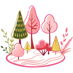 Obraz premium Colorful Abstract Forest with Stylized Trees for Nature Themes and Design Projects