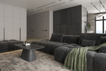 Modern style conceptual interior room 3d illustration