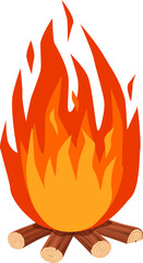 Bonfire burning brightly against a white background, radiating warmth and inviting ambiance, ideal for camping adventures or cozy outdoor gatherings with friends and family