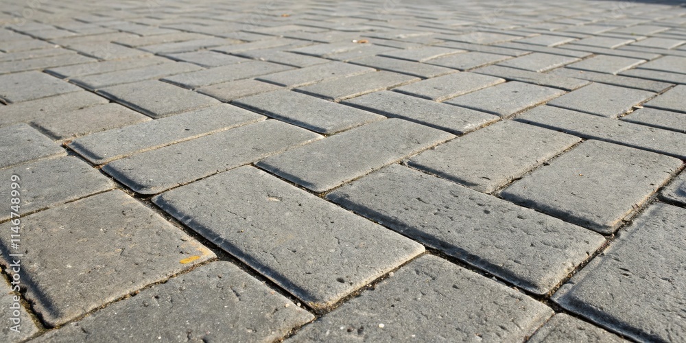 Leinwandbilder a close-up view of a grey brick pavement, showing the interlocking pattern of the brick stones with 