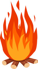 Bonfire featuring high flames dancing over wooden logs, creating a warm and inviting atmosphere ideal for camping trips or outdoor gatherings with friends and family
