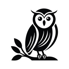 An owl with tree branch silhouette vector art on white background 
