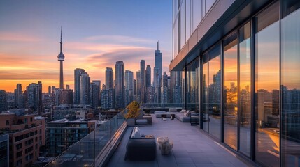 toronto skyline sunset luxury penthouse terrace