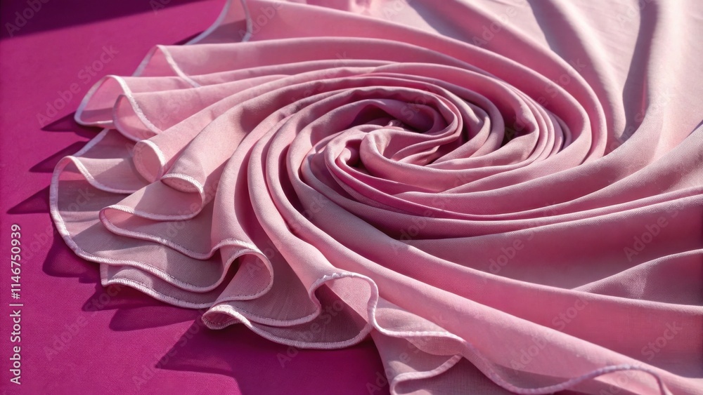 Poster Delicate pink fabric with a spiral pattern and a subtle shimmer, creating a captivating display of texture and elegance.