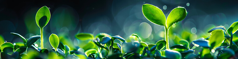 Ecological background featuring a lush green field with emerging sprouts, ideal for environmental themes.