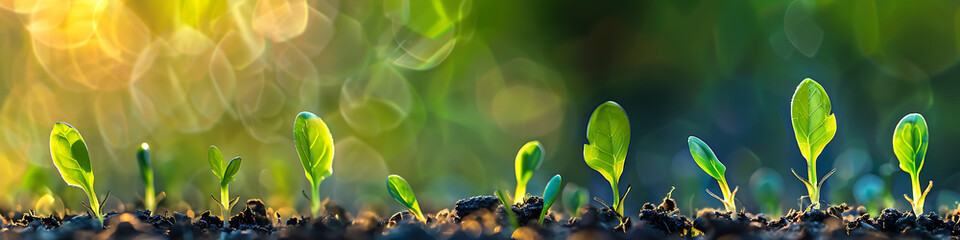 Ecological background featuring a lush green field with emerging sprouts, ideal for environmental themes.