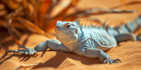 Iguana in a desert environment, showcasing its natural habitat and unique reptilian features.
