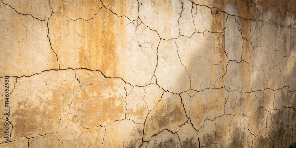 Poster a weathered wall with a network of cracks, revealing the passage of time and the resilience of the s