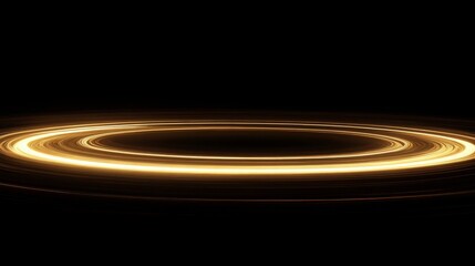 Fototapeta premium Subtle golden light burst with halo rings on a pure black background, soft glow and sharp light rays