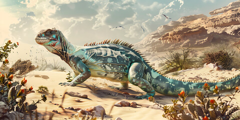 Iguana in a desert environment, showcasing its natural habitat and unique reptilian features.