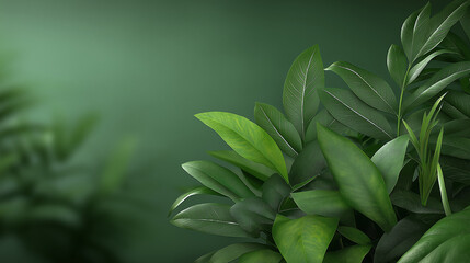 Fototapeta premium A close-up view of vibrant green tropical leaves with a blurred background, showcasing the beauty of nature's textures and organic patterns.