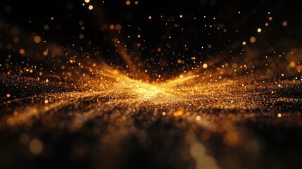 Fototapeta premium Warm golden light burst with soft and diffused edges, creating a luminous lens flare effect on a black background