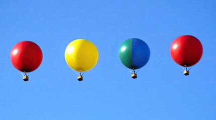Obraz premium Bright, colorful balloons floating into the sky, representing joyful moments of celebration and wonder