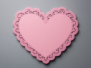 Pink Heart-Shaped Lace Doily with Intricate Cut-Out Design Perfect for Decoration, Crafting, and Celebratory Events, Ideal for Romance and Affection Themes