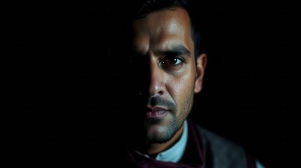 Obraz premium Sophisticated Portrait with Chiaroscuro Lighting in Bold Colors