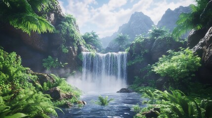 Fototapeta premium lush tropical waterfall in a secluded jungle paradise