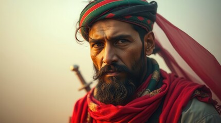 Obraz premium Portrait of a Pakistani Warrior in Fog with Bright Colors