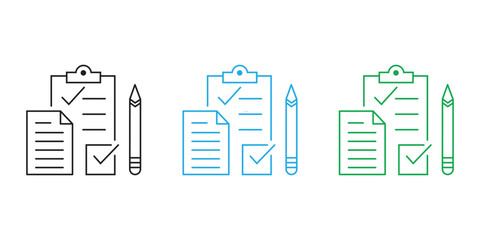 outline vector illustration checklist icons, a clipboard with checkmarks symbol ideal for productivity themed projects 