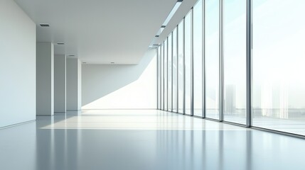 Obraz premium Bright and Spacious Modern Interior with Floor-to-Ceiling Windows Offering a Stunning View of the City and Abundant Natural Light