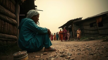 Fototapeta premium Vibrant Rural Life in Pakistan Captured from Low Angle Perspective