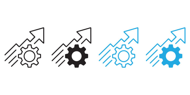 upward pointing arrow with a gear symbol representing growth and progress perfect for conveying messages of improvement icon
