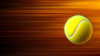 Concept of action and power in sports. A vibrant tennis ball in motion against a colorful blurred background.