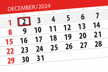 Calendar 2024, deadline, day, month, page, organizer, date, December, monday, number 2