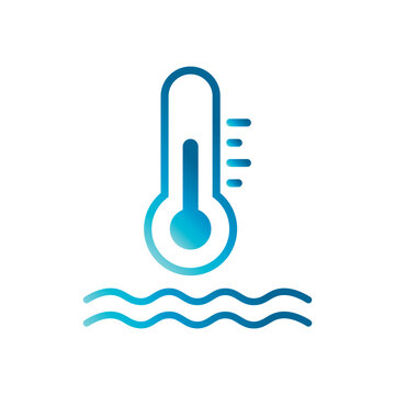 Vector Gradient Water Thermometer Flat Line Icon in on White Background. Water Temperature Indicator Sign for pool, sea water, temp conditioner system.	