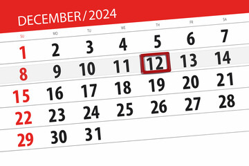 Calendar 2024, deadline, day, month, page, organizer, date, December, thursday, number 12