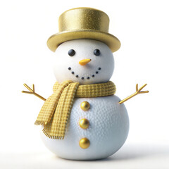Cute 3D Snowman Illustration with Golden Scarf – Festive Holiday Cheer (2)