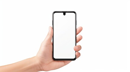 Mobile phone mockup with blank white screen , 3d render illustration put on a sweater, hold a smartphone Mobile digital device isolated.