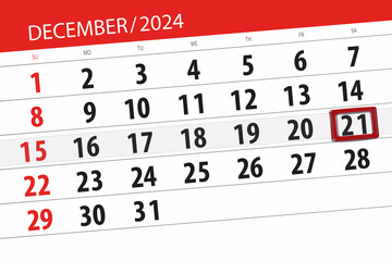 Calendar 2024, deadline, day, month, page, organizer, date, December, saturday, number 21