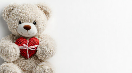 Teddy bear holding heart cozy room soft toy photography indoor close-up love and affection