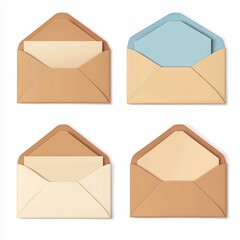 A collection of four colorful envelopes with light-colored paper inside, arranged neatly, showcasing a minimalist design.