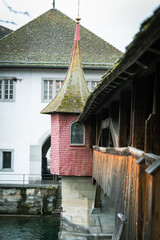 Spreuer Bridge (Spreuerbrücke) over the river Reuss in the old town of Lucerne, the famous city in Central Switzerland