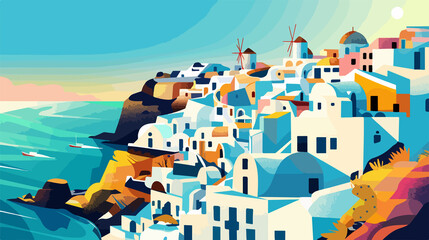 Vibrant Santorini Island Morning Panorama
