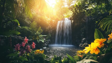 lush tropical waterfall paradise