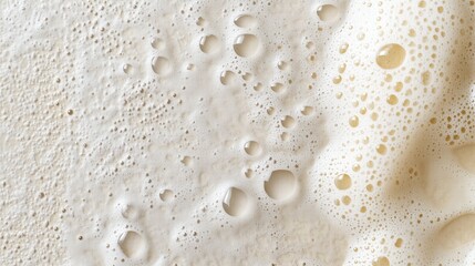 Close-up of soapy bubbles texture with white foam on clean surface. Cleaning and hygiene concept