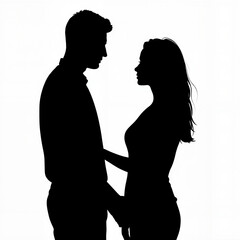 Silhouette of a couple having a serious conversation while holding hands in an intimate setting with copy space