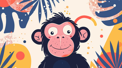 Fototapeta premium Cute Happy Monkey Cartoon Flat Vector Illustration